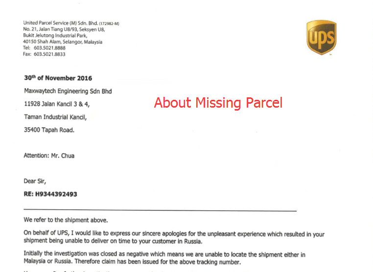 Lost Parcel Experience with UPS Maxwaytec Engineering